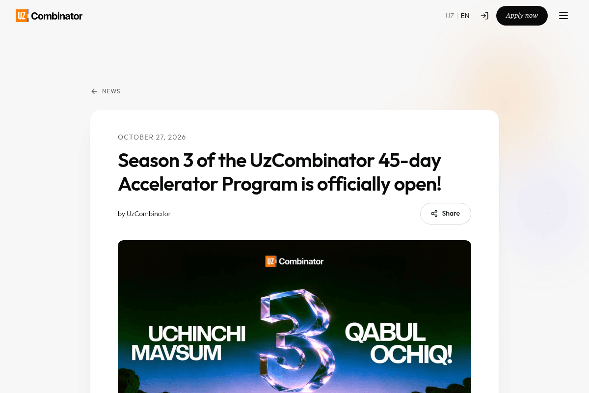UzCombinator 45-Day Accelerator Program — Season 3 (Batch 3)