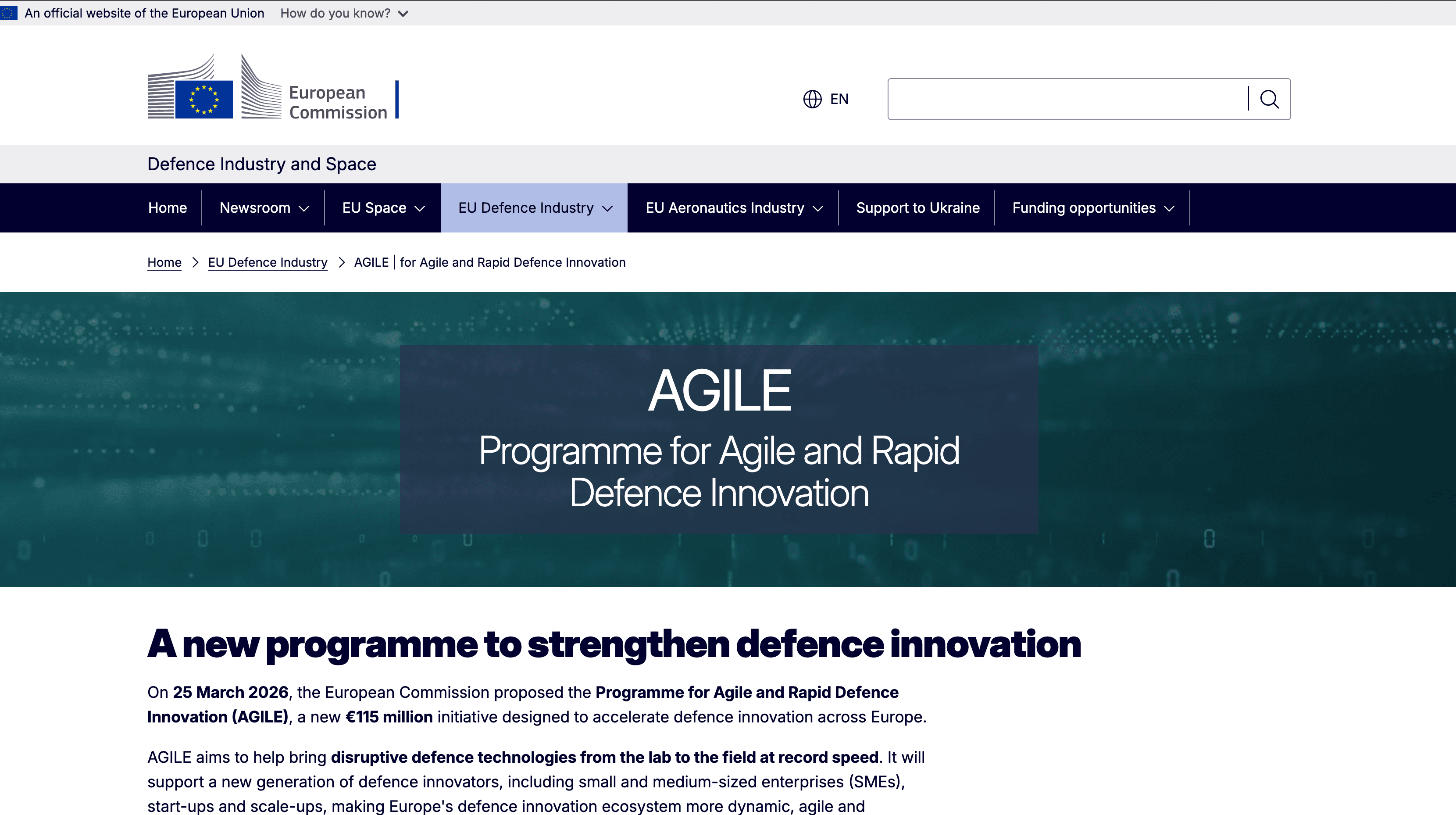 Programme for Agile and Rapid Defence Innovation (AGILE)