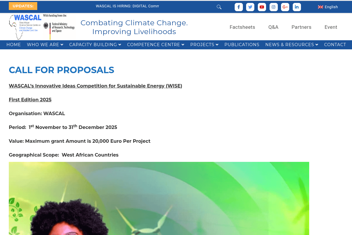WASCAL Innovative Ideas Competition for Sustainable Energy (WISE) 2025