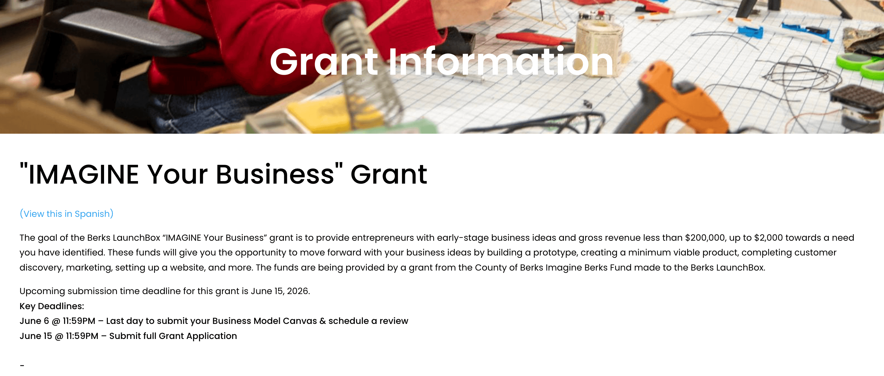 "IMAGINE Your Business" Grant
