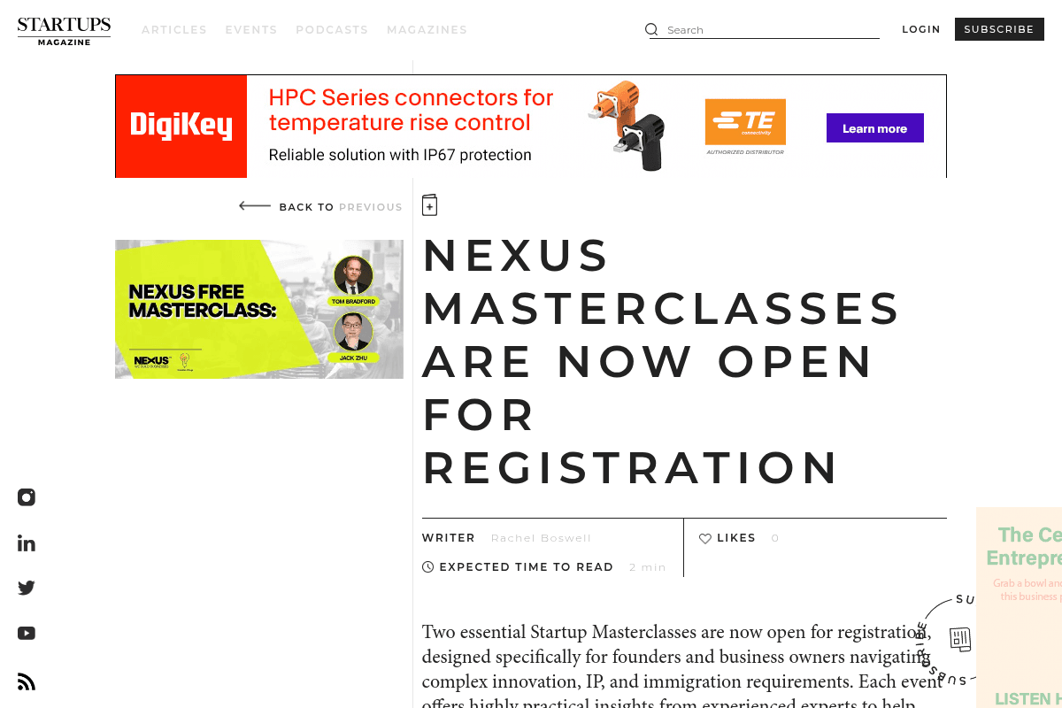 NEXUS Masterclasses for Startup Founders