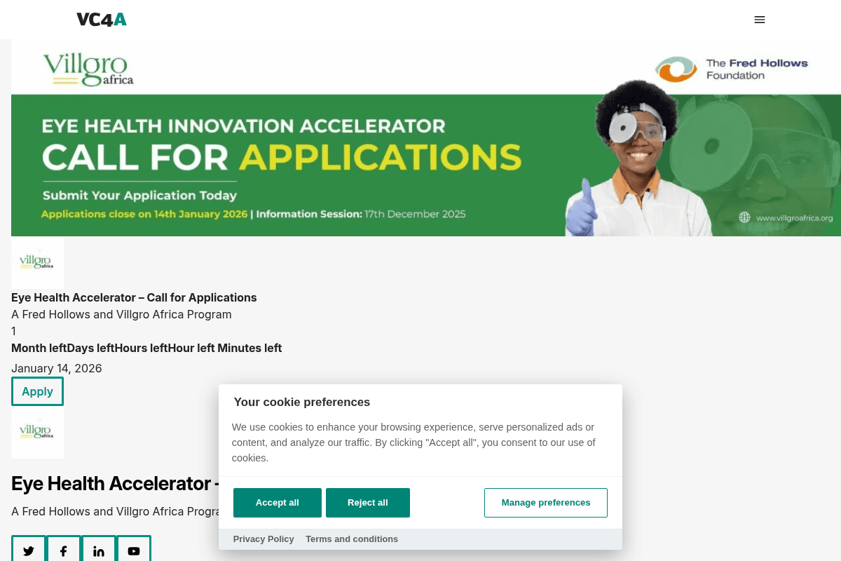Villgro Africa Eye Health Innovation Accelerator Program 2026