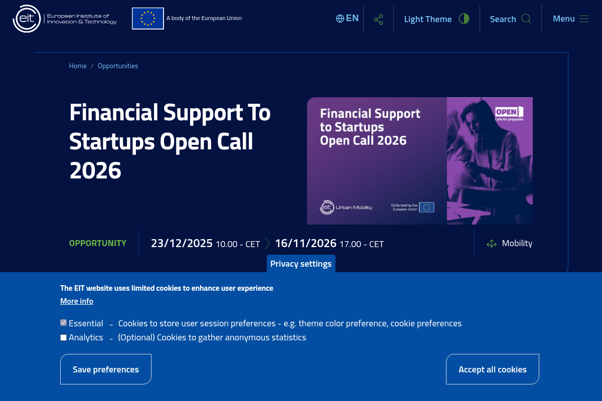 EIT Urban Mobility Open Call 2026