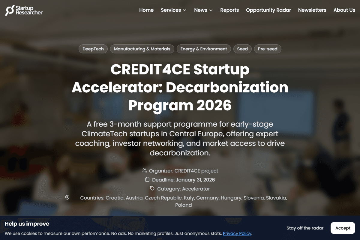 CREDIT4CE Startup Accelerator: Decarbonization Program 2026