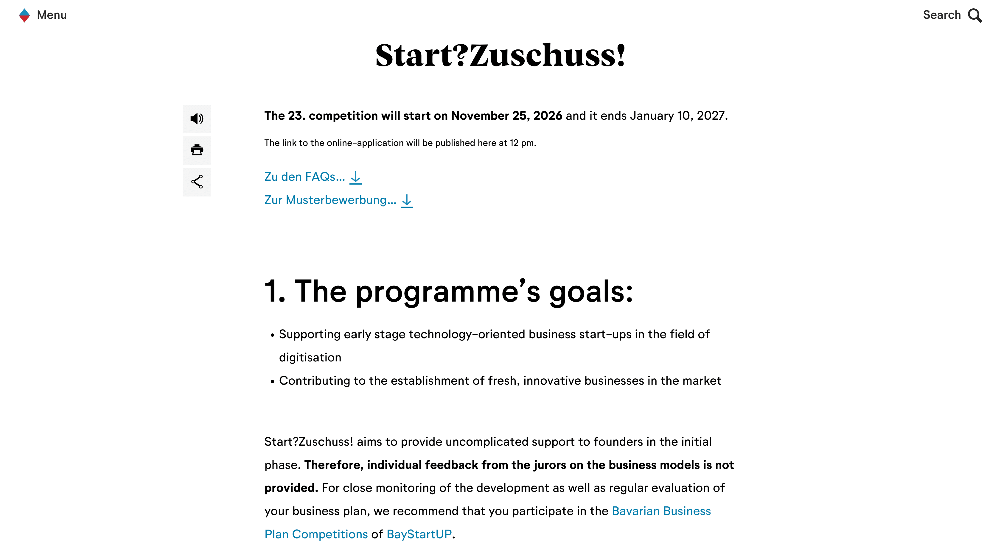 Start?Zuschuss! 23rd Competition (2026/2027 funding round)