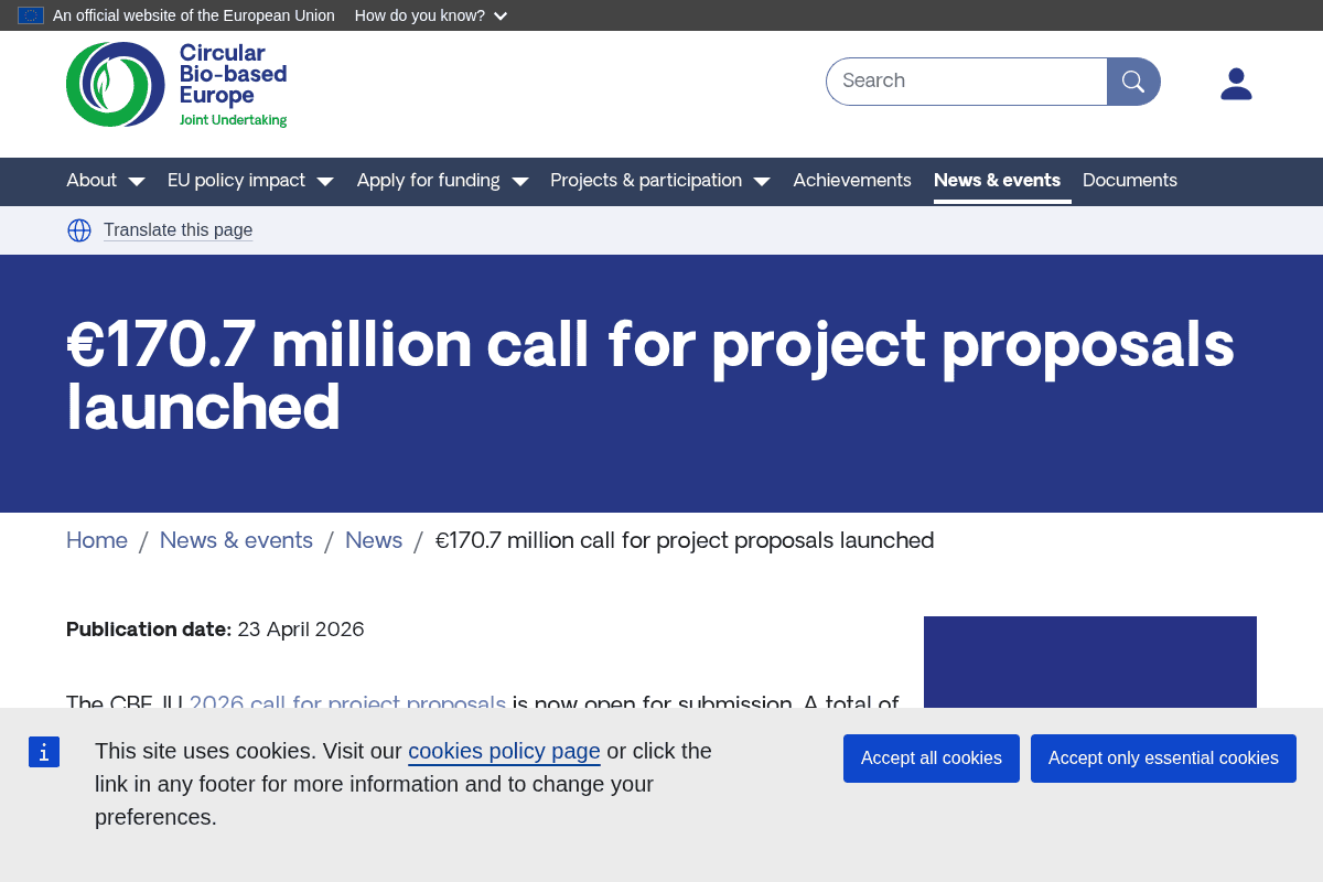 CBE JU 2026 Call for Project Proposals