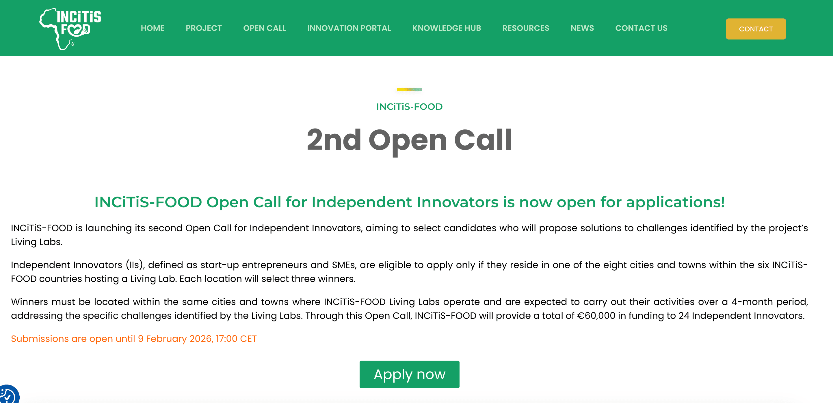 INCiTiS-FOOD 2nd Open Call