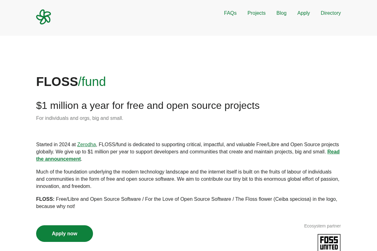 FLOSS/fund - Annual Funding for Free/Open Source Software Projects