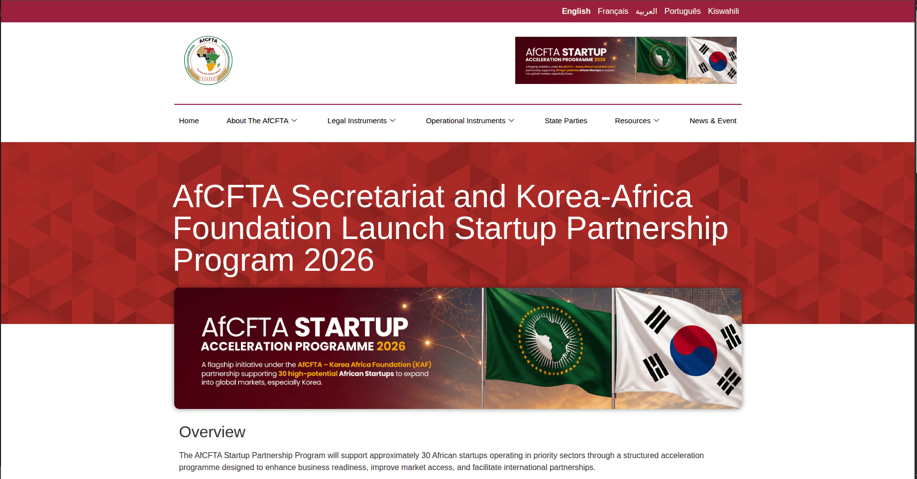 AfCFTA Startup Acceleration & Partnership Program 2026