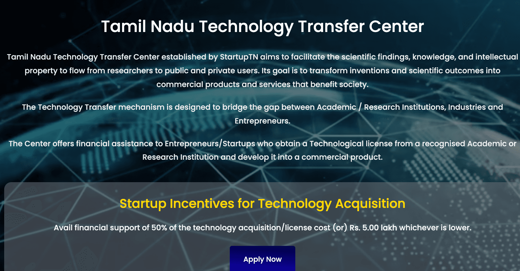 StartupTN – Technology Transfer Center's Incentives for Technology Acquisition