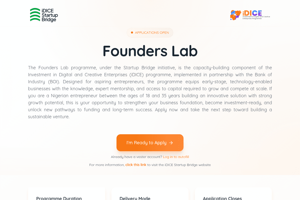Investment in Digital and Creative Enterprises (iDICE) Founders Lab Programme 2026