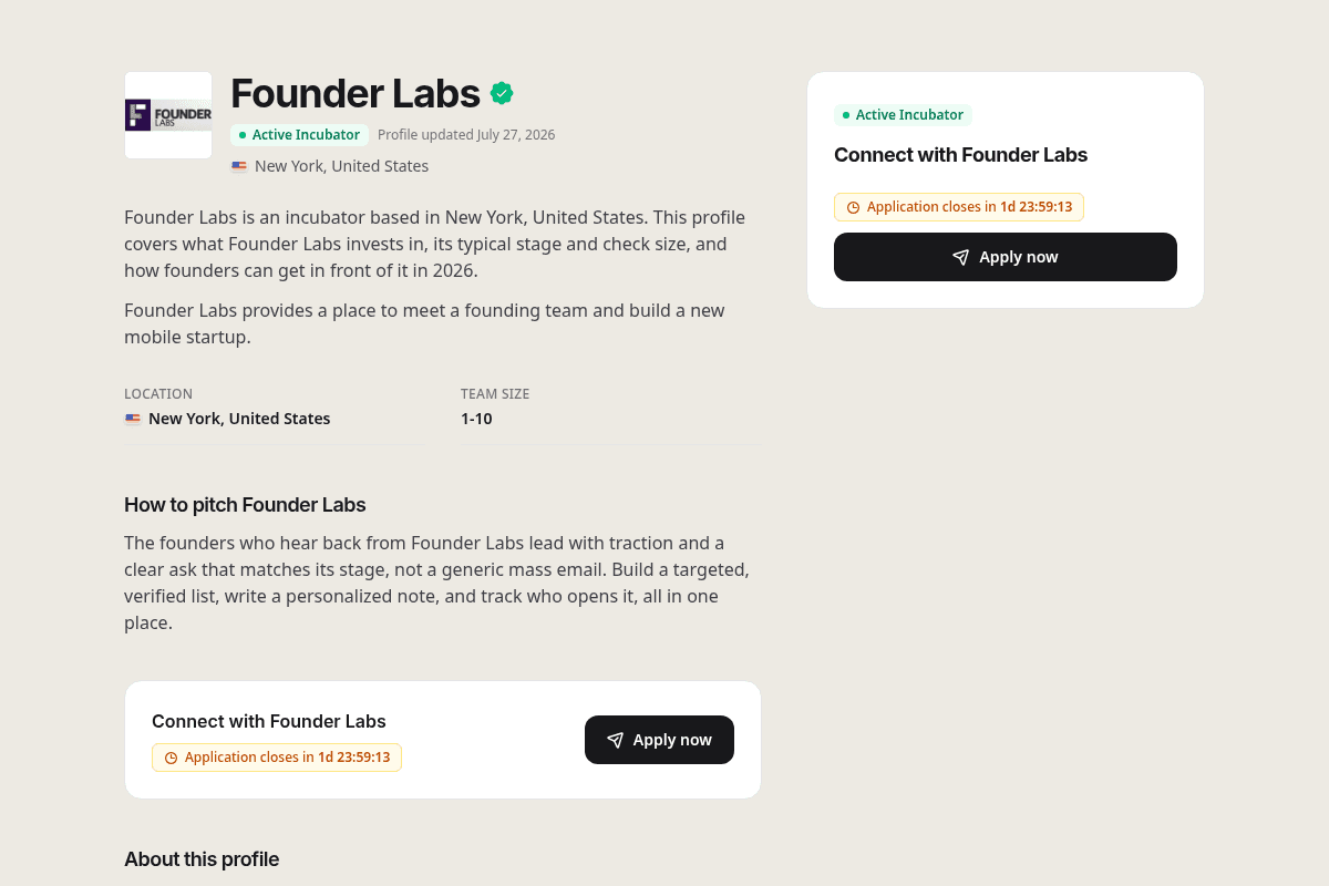 Founder Labs Incubator 2026