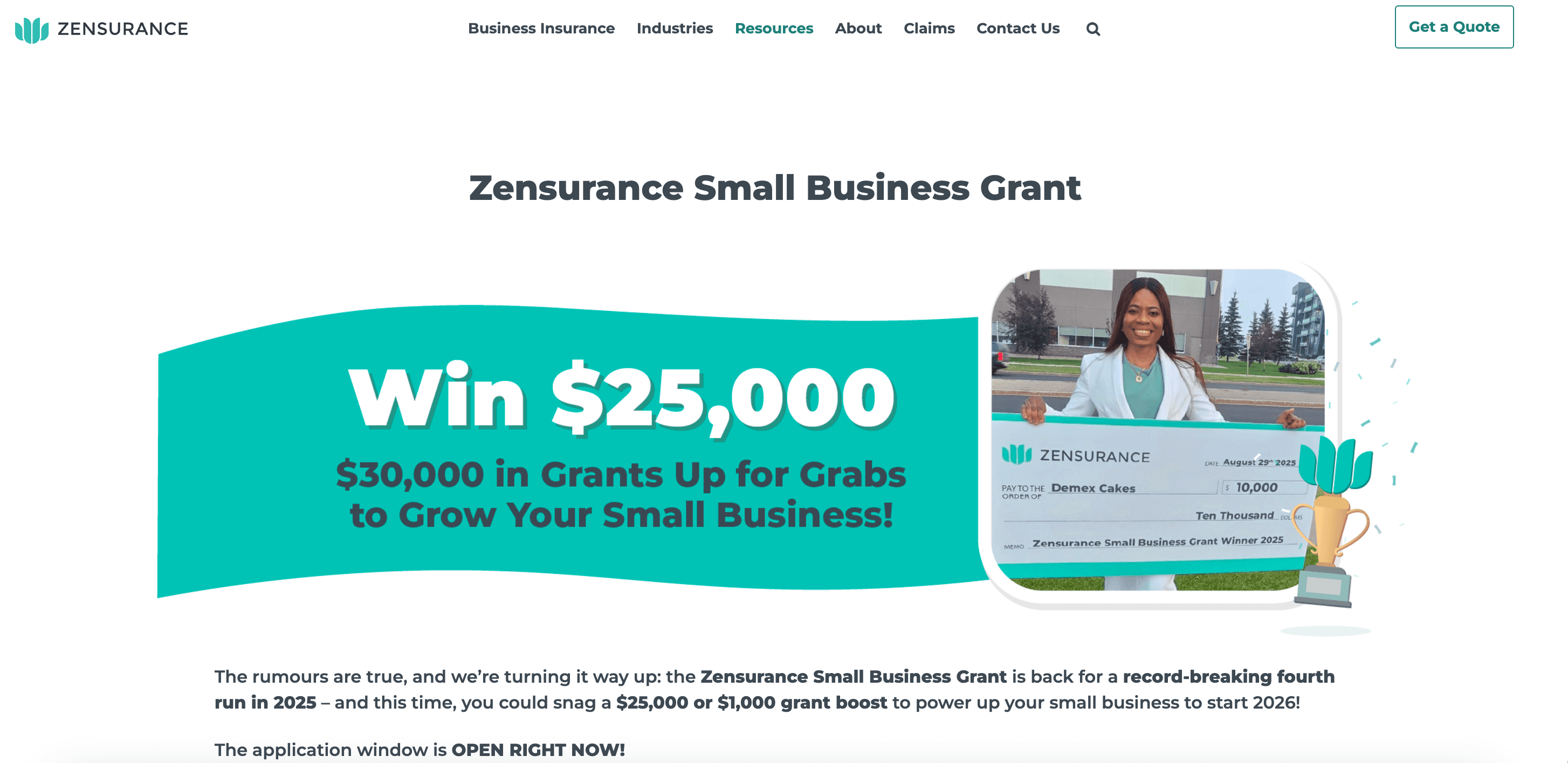 Zensurance Small Business Grant 2026