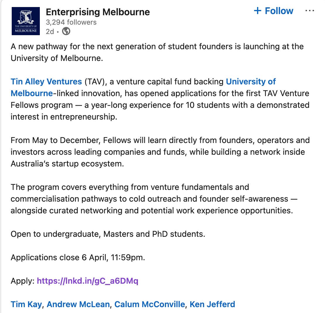 TAV Venture Fellows Program 2026