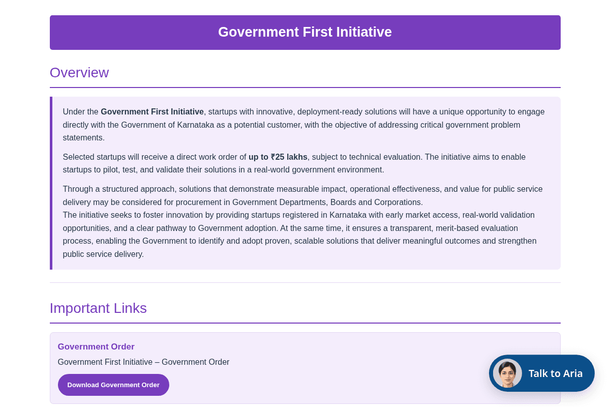 Government First – First Call for Applications (Government of Karnataka)