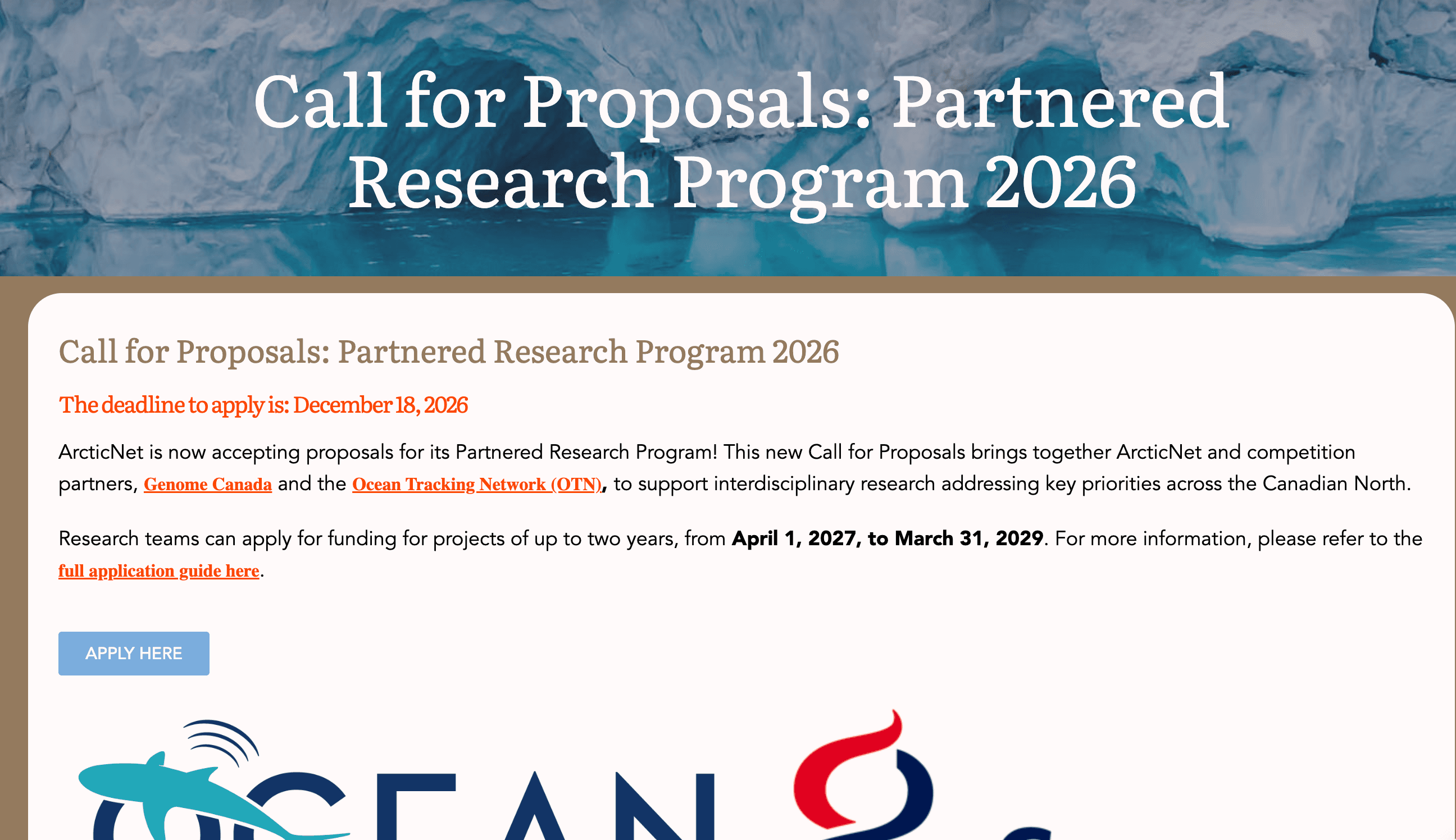 ArcticNet Partnered Research Program 2026 Call for Proposals