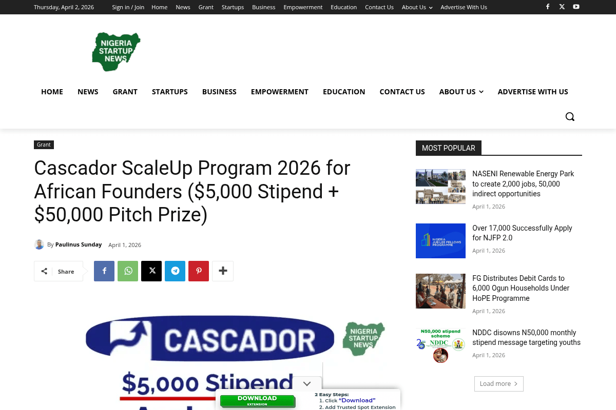 Cascador ScaleUp Program 2026 for African Founders