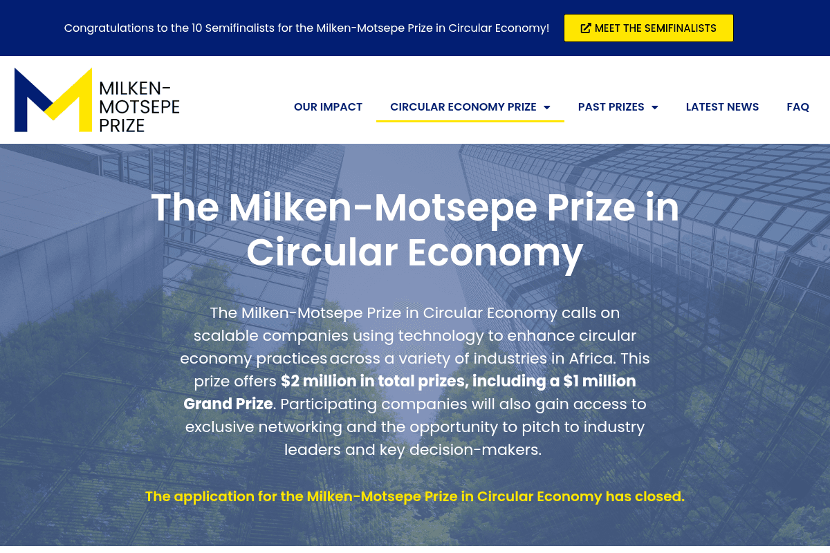 Milken-Motsepe Prize in Circular Economy (2026)